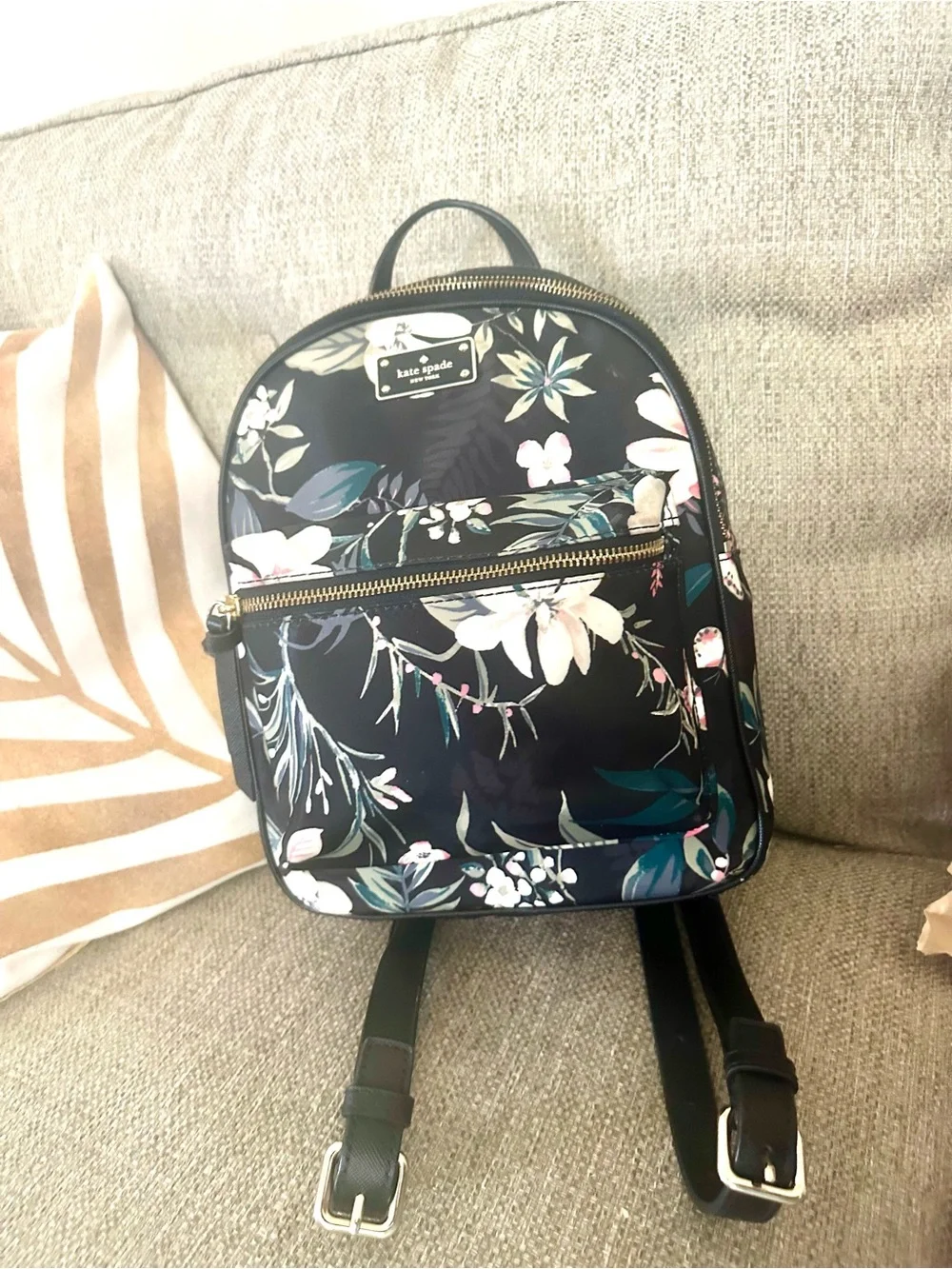 kate spade Black Floral Wilson Road Botanical Small Bradley Backpack
